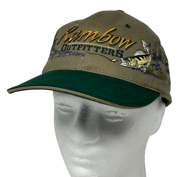 Vintage Rambow Outfitters Hat Cap Beige 90s Fishing Fisherman Strapback 6 Panel - Picture 1 of 9